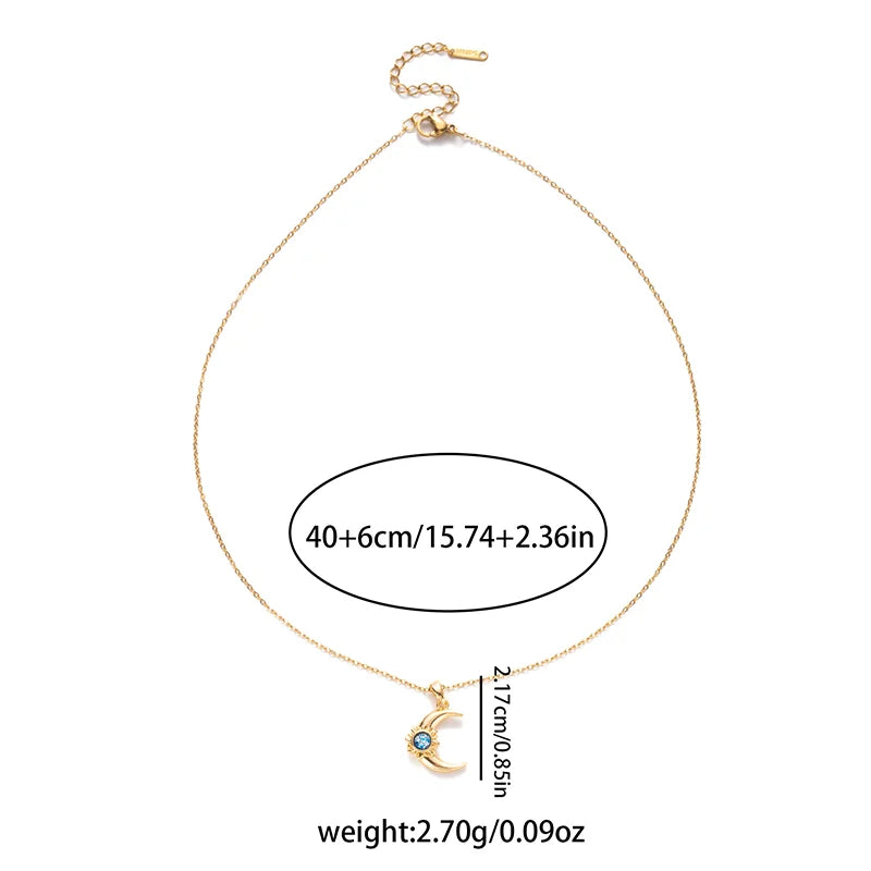 Moon and Sun Zircon Pendant Necklace | 316L Stainless Steel Choker detail view