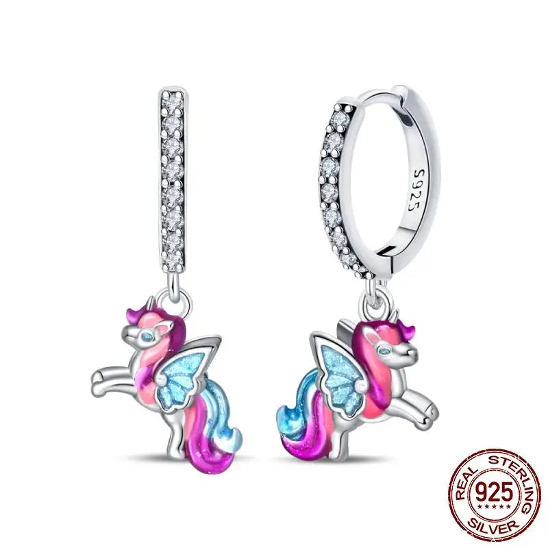 Luminous Shell Women Earrings Original 925 Sterling Silver Pave CZ Star Moon Hoop Earrin detail view