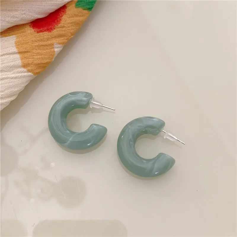 C-Shape Resin Hoop Earrings | Colorful Geometric Acrylic Jewelry for Women close-up view