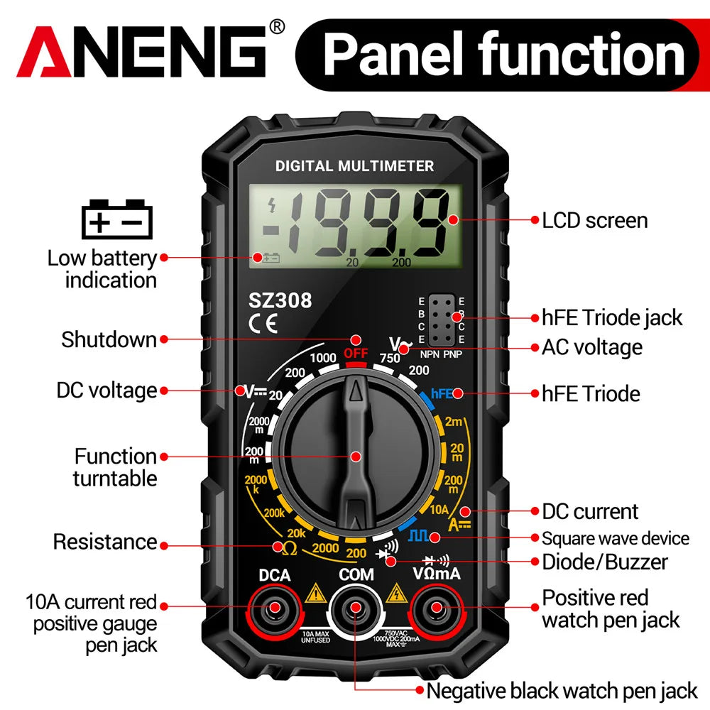 ANENG SZ308 1999 Count Digital Multimeter | High-Precision AC/DC Tester additional angle