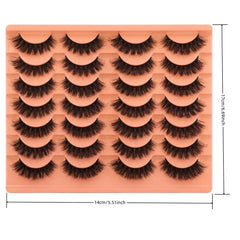 14 Pairs Natural Look False Eyelashes | Thick Fluffy Faux Mink Lashes Pack close-up view