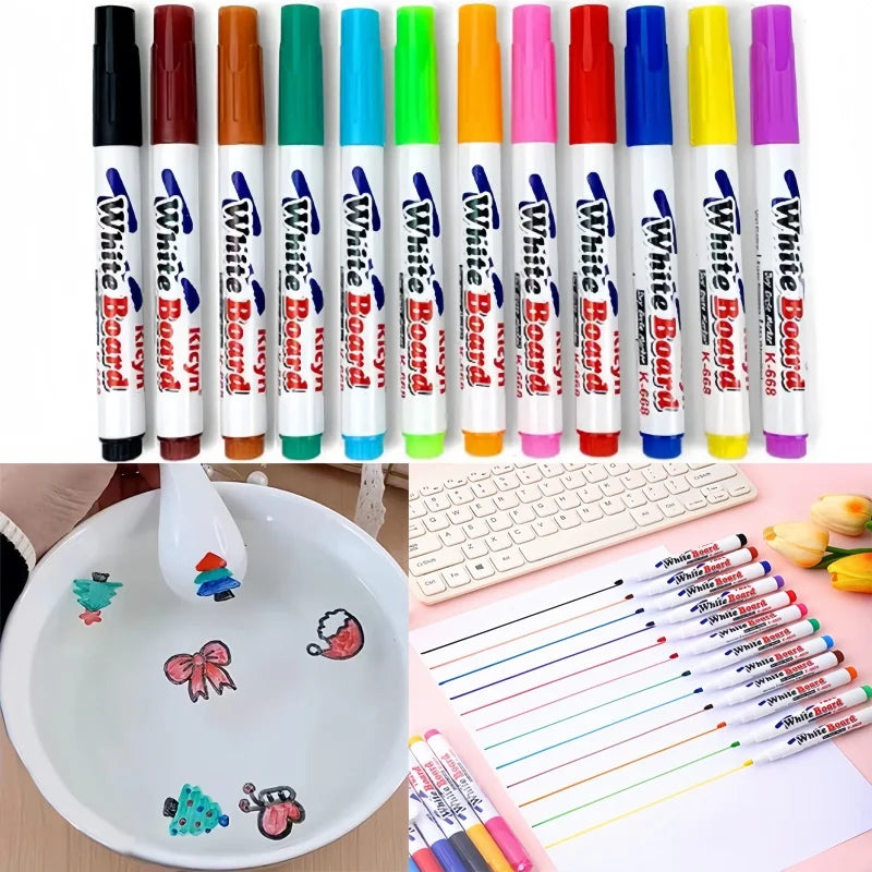 12Pcs Magical Water Painting Pen Toy Markers Floating Ink Pen Doodle Water Pens Montessori Early Edu