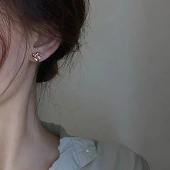 14k Gold Plating Heart Tassel Earrings | Luxury Charm Studs for Women close-up view