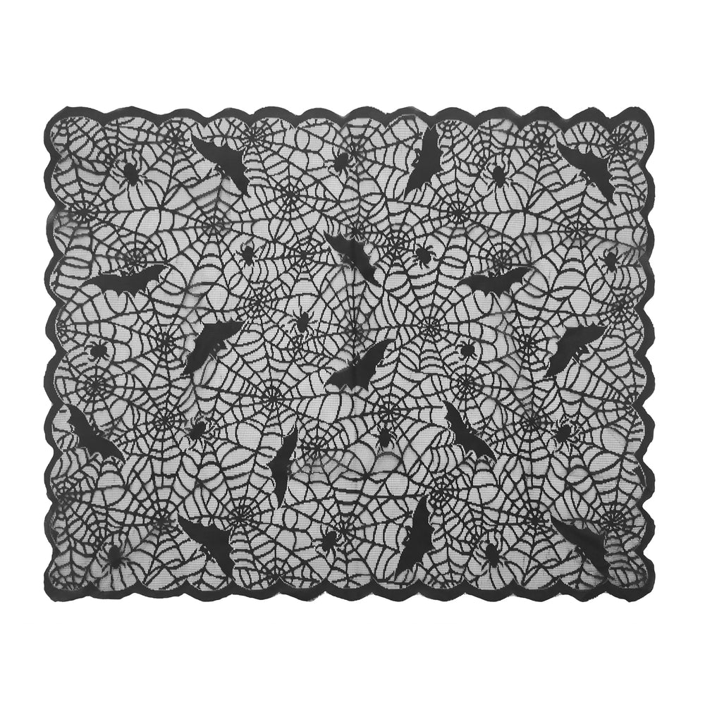 1 Piece Halloween Lace Tablecloth Bat Net Skull Pattern Rectangular Shape For Party D lifestyle view