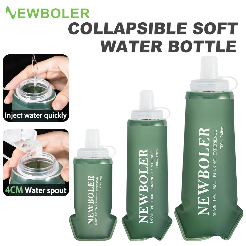 NEWBOLER 300/500/700ml Outdoor Collapsible Silicone Bite Size Water Bottle Running Camping Hiking Tr
