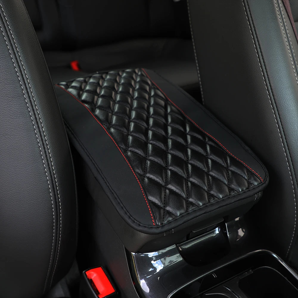 PU leather multi-color three-dimensional embroidered car armrest cushion, center cons lifestyle view