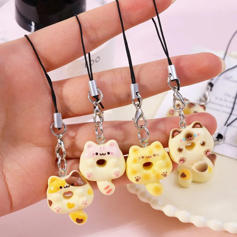 Cute Cartoon Cat Cookie Phone Charm Strap Soft Kawaii Kitty Phone Lanyard Strap Key additional angle