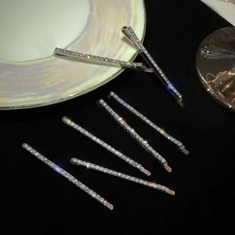 3pcs Shiny Hairpins Fine Rhinestone Particles Gold Color Thin Hairpins Woman's Hair Accessories