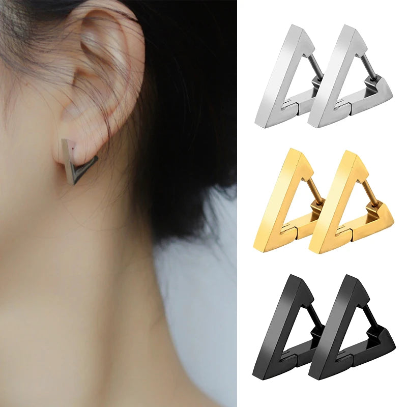 1 Pair Stainless Steel Geometric Triangle Unisex Punk Rock Earrings Women Men Piercin alternate view