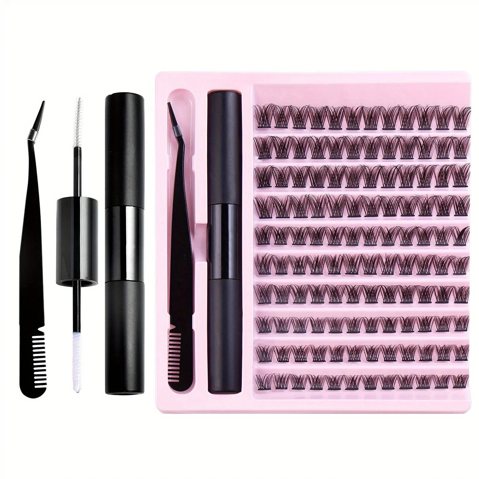 DIY Lash Extension Kit with Waterproof Strong Hold Lash Bond And Seal Lash Clusters Plus Eyelash Tweezers