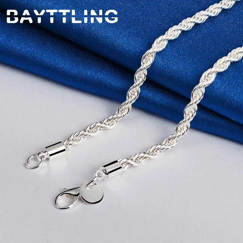 Charm 925 sterling silver Accessories Men 4MM 40-60cm 2PCS Rope Chain Necklace Bracel lifestyle view