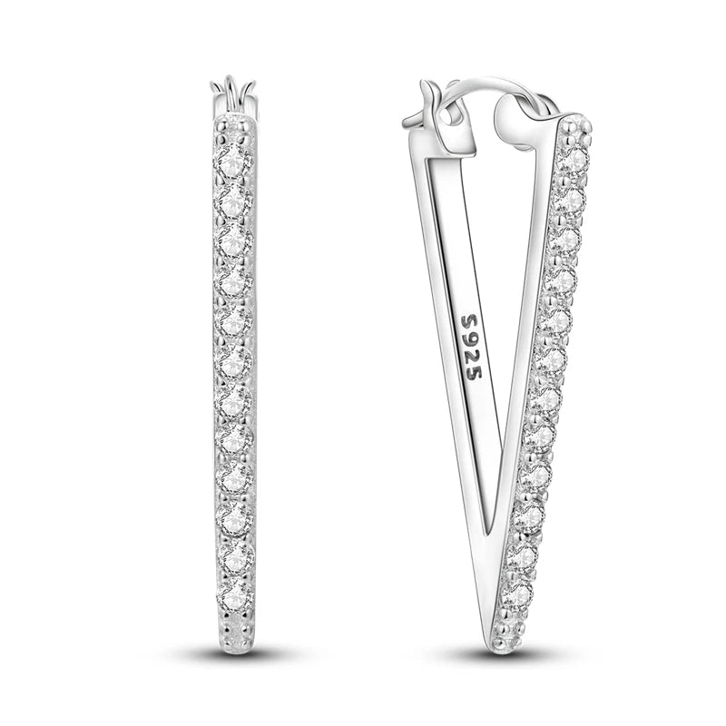 Original 925 Sterling Silver Women Hoop Earrings High Quality Shine Zircon U Shaped additional angle