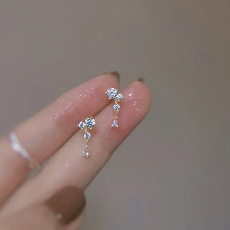 925 Silver Needle Simple Shiny Zircon Earrings Gold Plating Jewelry Crystal Stud Earri close-up view