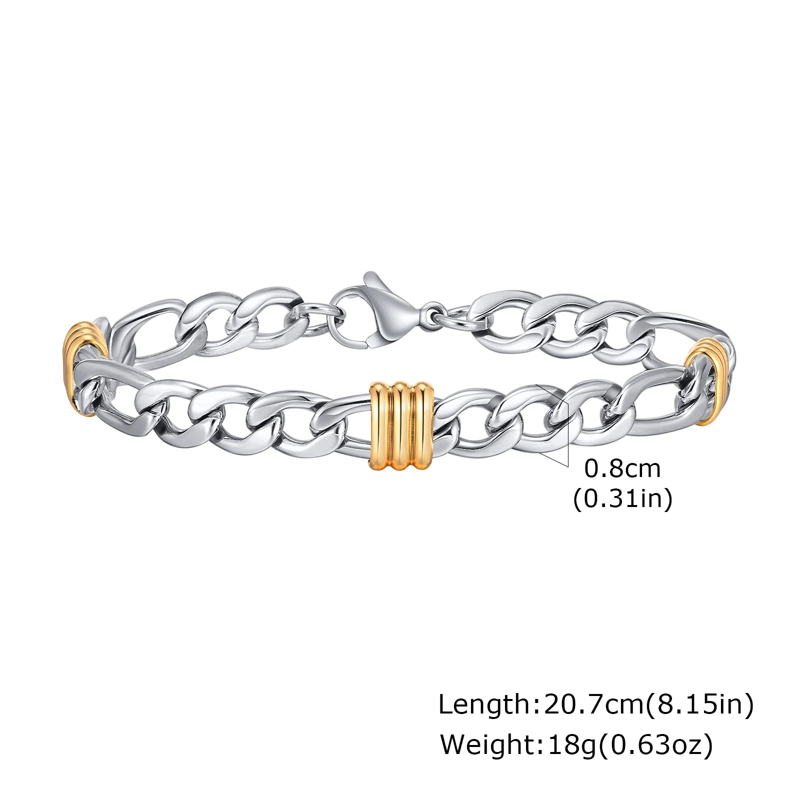 Vnox Men's Stainless Steel Rope Chain Bracelet with Tube Charms | Trendy Cuban Link Wris detail view