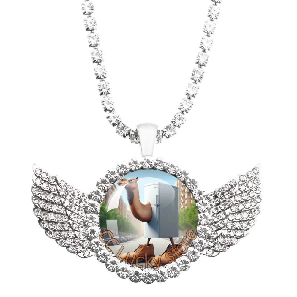 25mm Angel Wing Necklace | Italian Brainrot Pendant Funny Animal Jewelry Gift lifestyle view