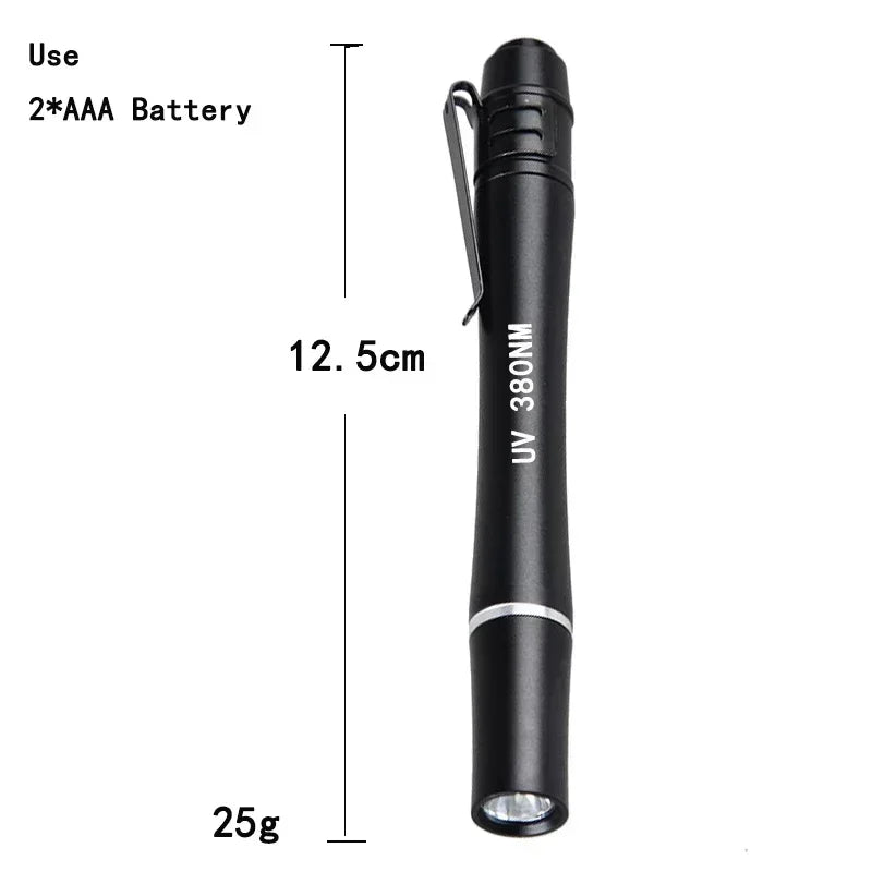 Mini UV Flashlight 365nm 380nm 395nm | Black Light Ultraviolet Lamp Torch close-up view
