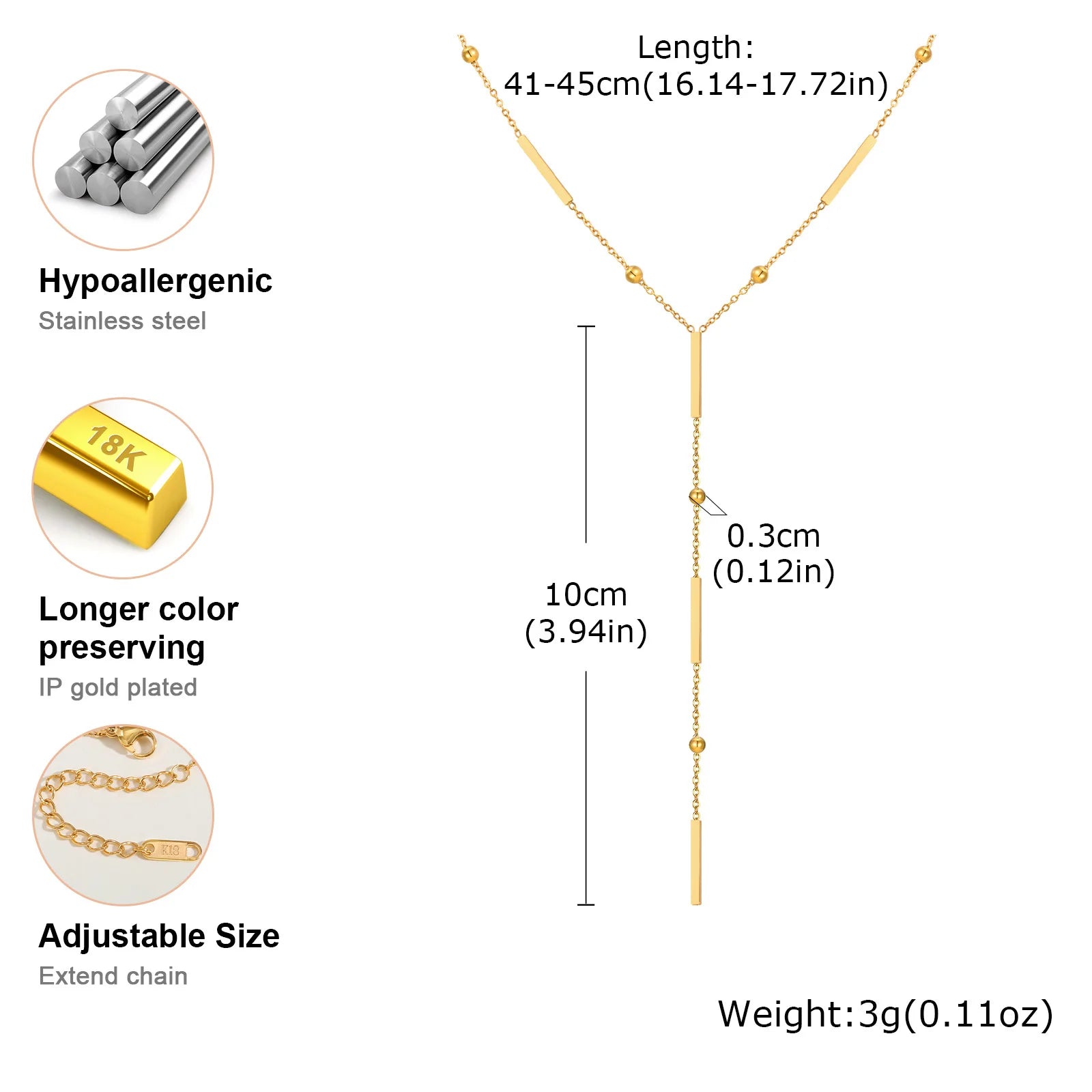 Beaded Long Chain Y Shape Necklace For Women, Minimalist Drop Bar Pendant Choker Ne additional angle