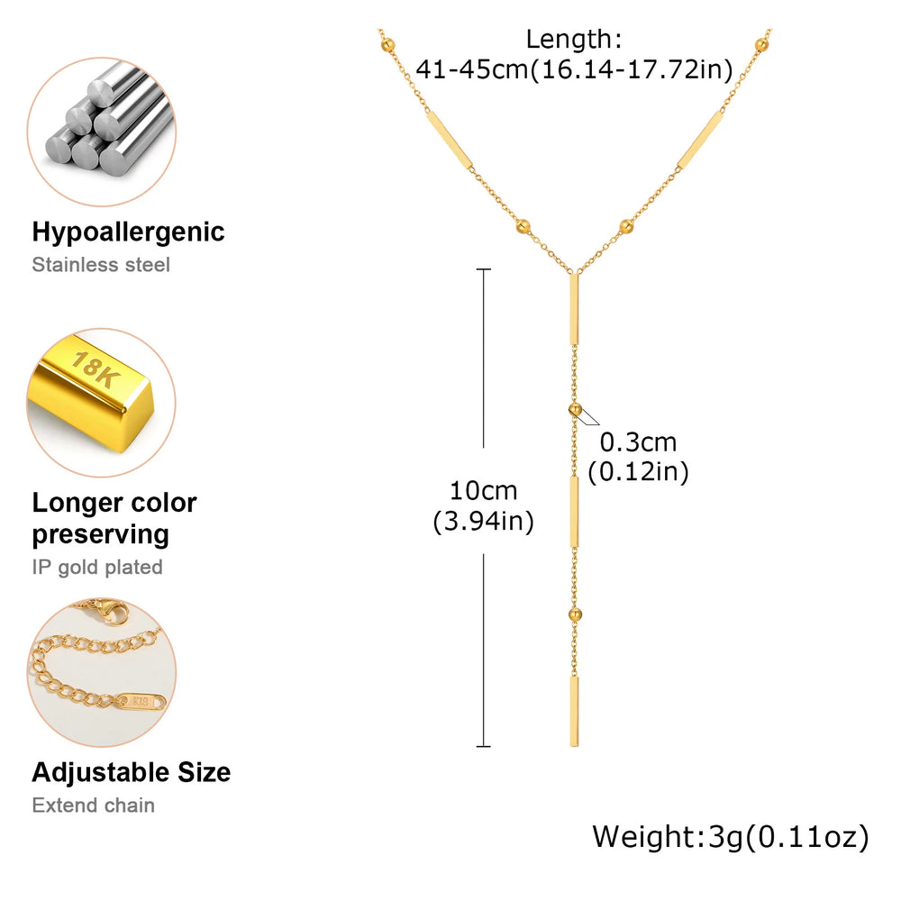 Beaded Long Chain Y Shape Necklace For Women, Minimalist Drop Bar Pendant Choker Ne additional angle