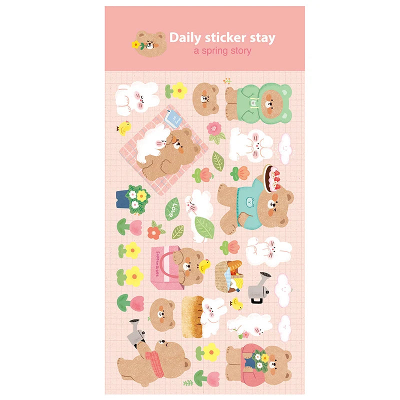 Korean Import Original BONITO Kawaii Rabbit Bear Spring Date Paper Stickers Scrapbook alternate view