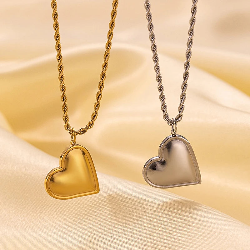 316L Stainless Steel Heart Necklace with Delicate Chain | Hypoallergenic Jewelry Gift close-up view