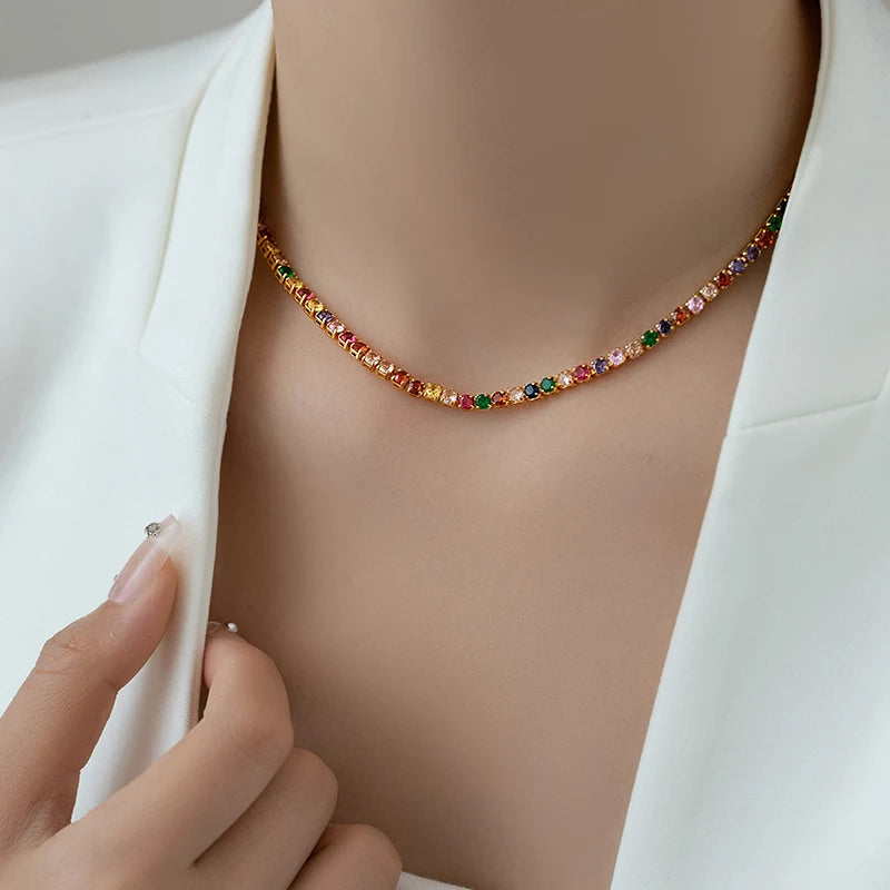 Dopamine Colored Zircon Collarbone Chain | Gold Colour Women's Trend Necklace detail view