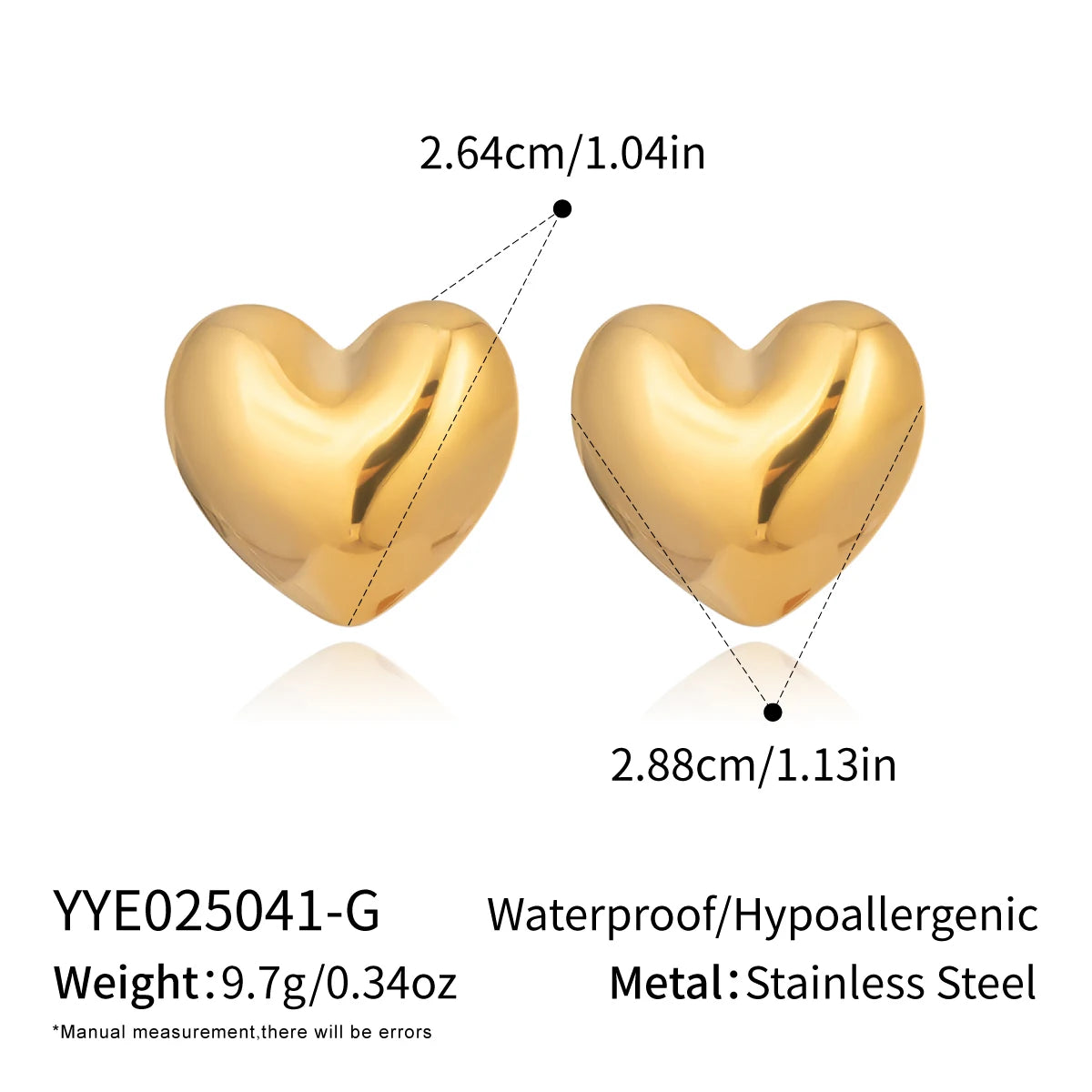 18K Gold Plated Stainless Steel Heart Stud Earrings | Smooth & Waterproof Jewelry Gif alternate view