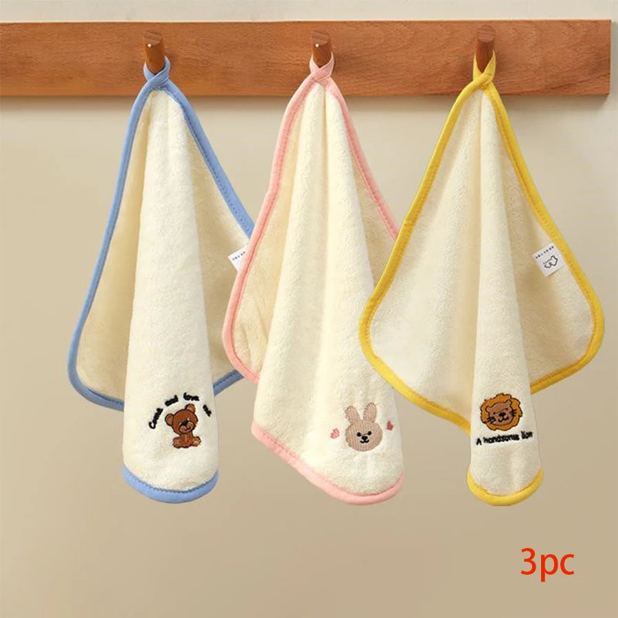 3-Pack/5-Pack Coral Velvet Cartoon Embroidered Small Square Towels, 25Cm*25Cm in Size, Can Be Used for Washing Face, Wiping Hands, and Are Absorbent and Quick-Drying