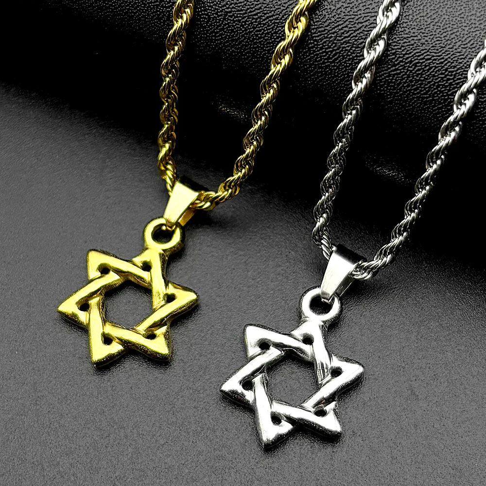 Magen David Star Pattern Chain For Women Men Stainless Steel Gold Color Judaism Faithful Male Spirit