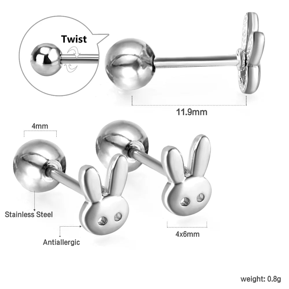 LUXUSTEEL Mini Cute Stainless Steel Stud Earrings Women Girls Heart Butterfly Rabbit lifestyle view