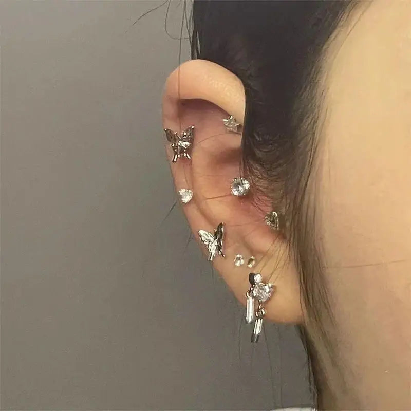 Double Ear Hole Ear Bone Chain Earrings | Sweet Cool Y2K Dazzle Color Jewelry detail view