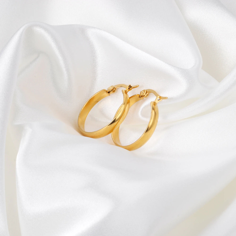 LUXUSTEEL Stainless Steel Hoop Earrings | Simple Geometric Shapes for Women lifestyle view