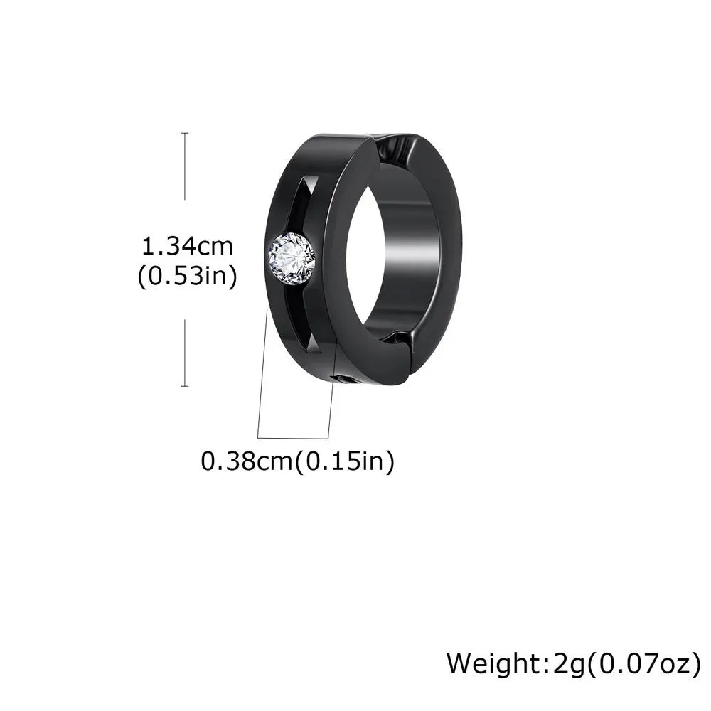 Vnox Stainless Steel Zircon Ear Clip Black 3.8*13.4mm, Anti Allergy Non Piercing Earring detail view