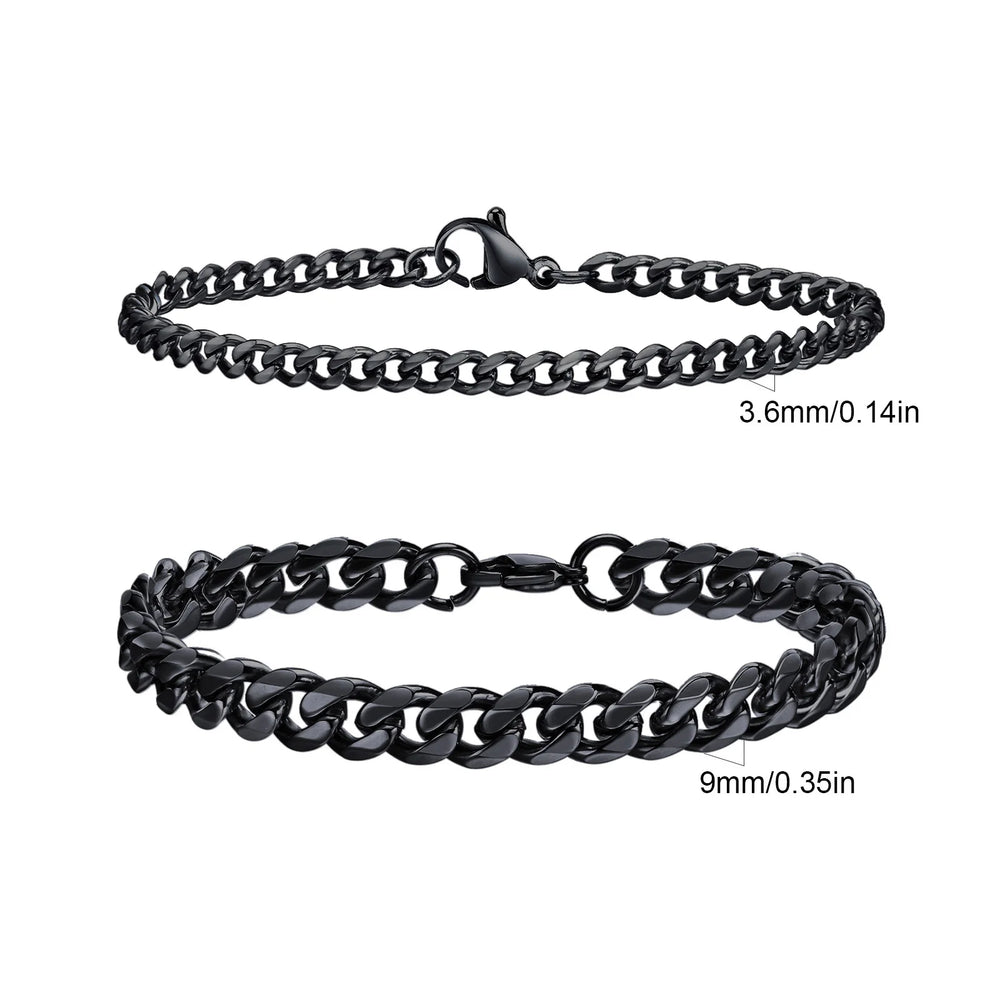 Men's Stainless Steel Chain Bracelets Set | 2pcs Silver Gold Black Twist Rope & Cuban Li detail view