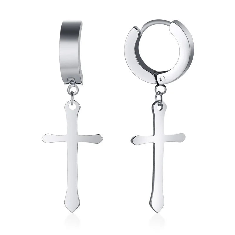 Stainless Steel Cross Earrings for Men | Durable Stud Earrings with Christian Cross Ch close-up view