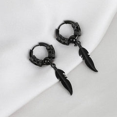 2Pcs Fashion Stainless Steel Feather Leaf Coil Earrings Punk Rock Hoop Stud Earrings F close-up view