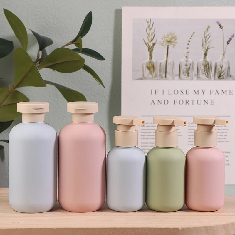 2Pcs 100/200ml Blue Green Pink Empty Plastic Pump Lotion Shampoo Bottle Flip Cap Bottle Cosmetics Co
