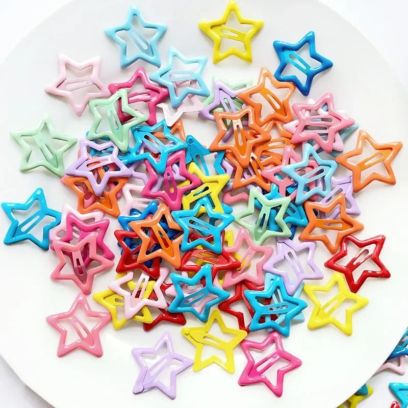 10pcs Colorful Star BB Hair Clips Girls Y2K Cute Star Barrettes Women Simple Metal Snap detail view