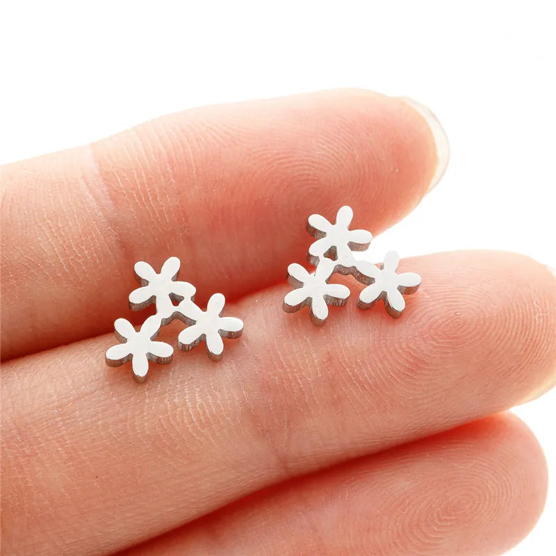Multiple Stainless Steel Flower Stud Earrings Women Korean Daisy Mandala Rose Lotus Ea close-up view