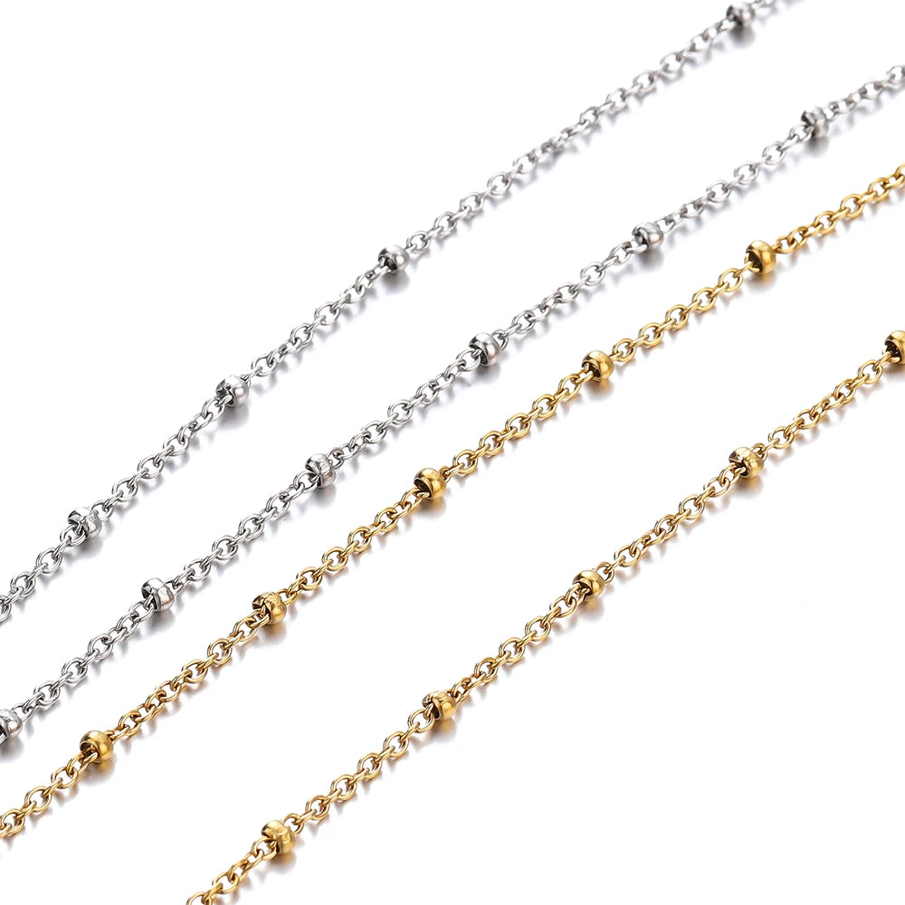 No Fade 2Meters Stainless Steel Chain Cross Chain with Beads for DIY Necklace Bracelet close-up view
