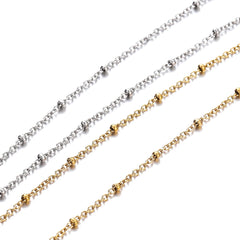 No Fade 2Meters Stainless Steel Chain Cross Chain with Beads for DIY Necklace Bracelet close-up view