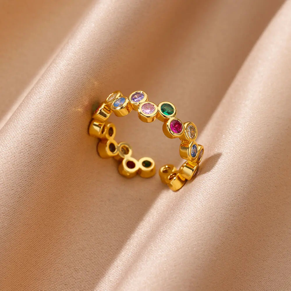 Zircon Geometric Heart Rings For Women Stainless Steel Gold Color Wedding Ring Luxury close-up view