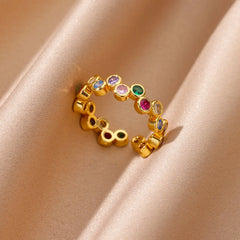 Zircon Geometric Heart Rings For Women Stainless Steel Gold Color Wedding Ring Luxury close-up view