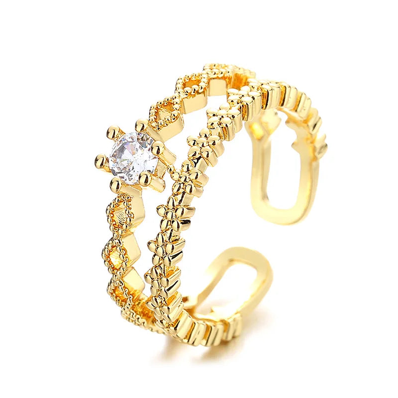 VENTFILLE 925 Sterling Silver Flower Lace Ring Korean Fashion Opening Inlaid CZ Adj additional angle