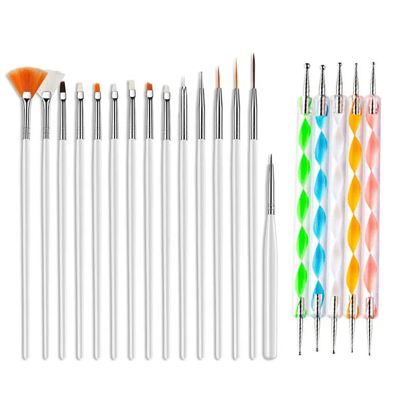 5/20Pcs Nail Art Brush Design Tip Painting Drawing Carving Dotting Pen FlatFan Line additional angle