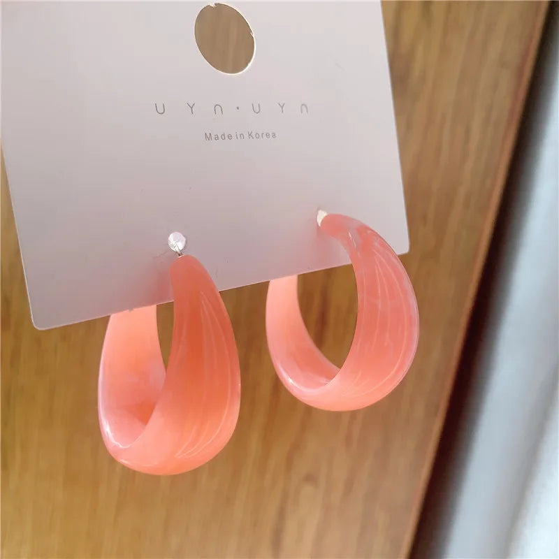 C-Shape Resin Hoop Earrings | Colorful Geometric Acrylic Jewelry for Women additional angle