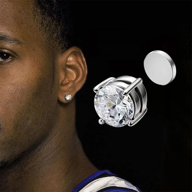 3 Pairs Punk Round Zircon Magnet Earrings Crystal Strong Magnetic Ear Stud Clip Earri alternate view
