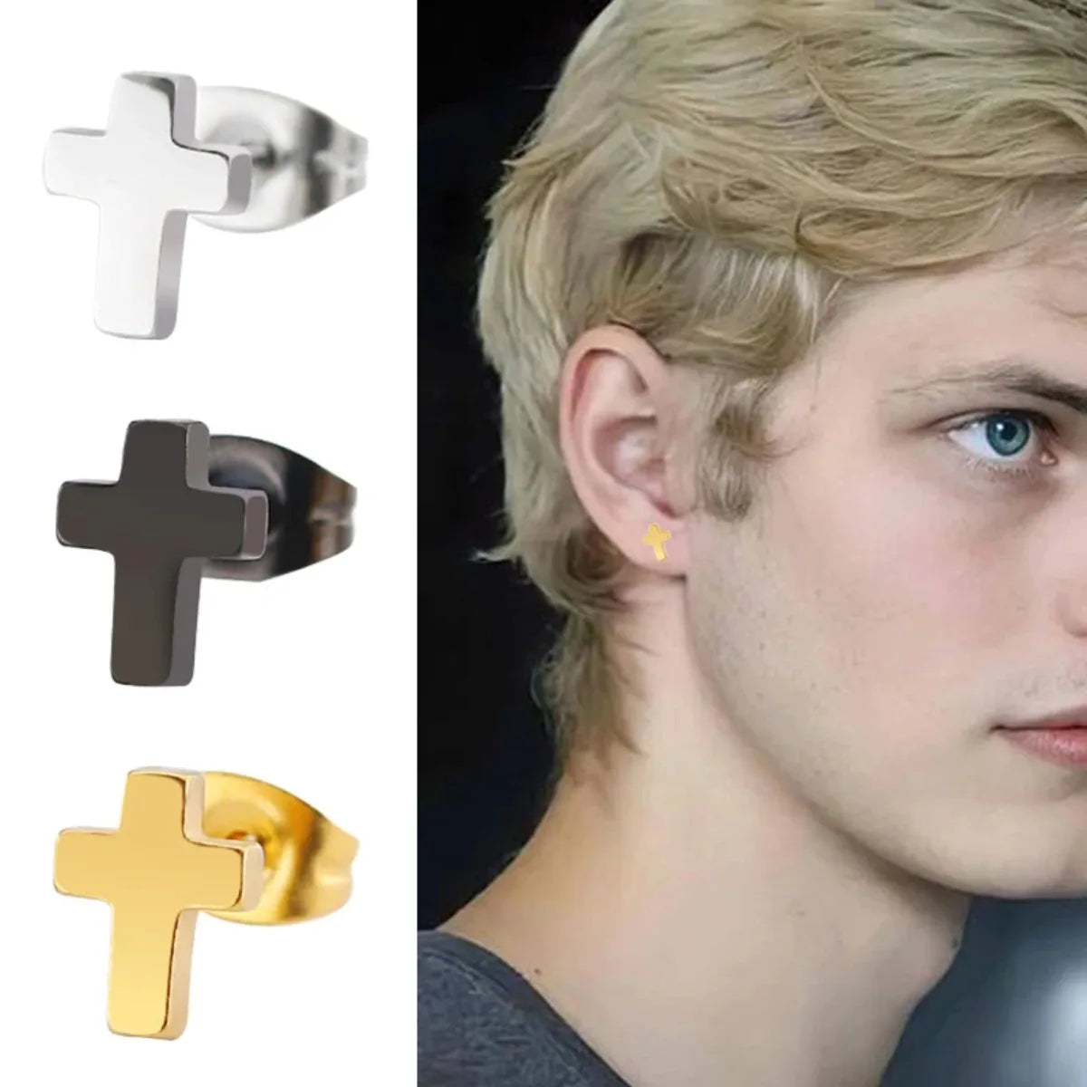 Punk Stainless Steel Cross Stud Earrings Jewelry alternate view