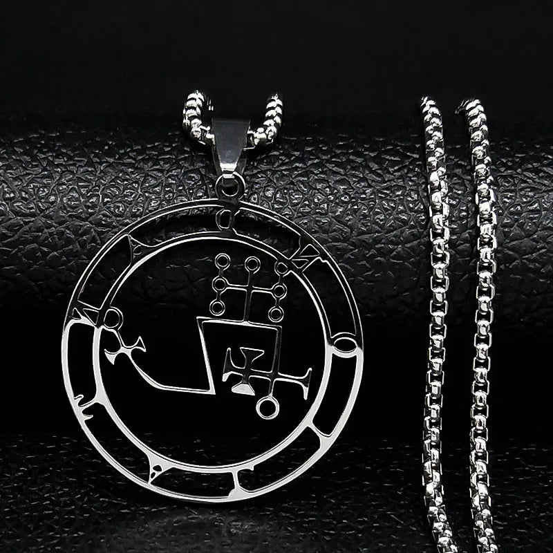 Sigeal Sigil De Lucifer Stainless Steel Satan Necklace | Asmoday Key Baphomet Penda additional angle