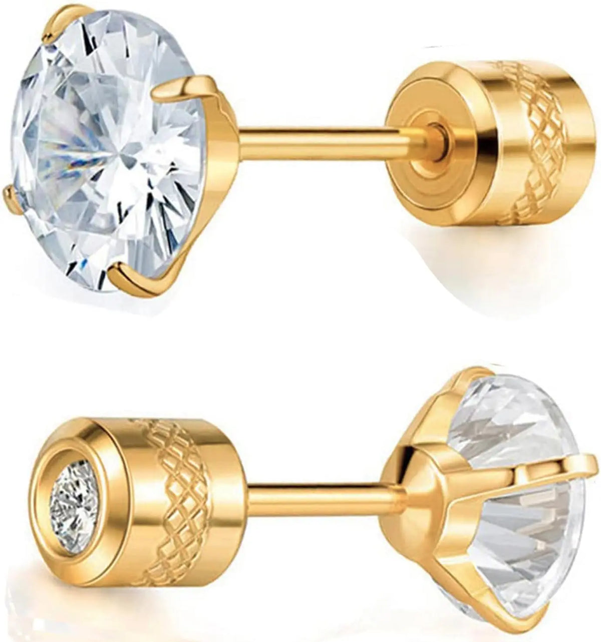 6 Pairs Screw Back Stud Earrings Set | Surgical Stainless Steel Double Sided Round CZ alternate view
