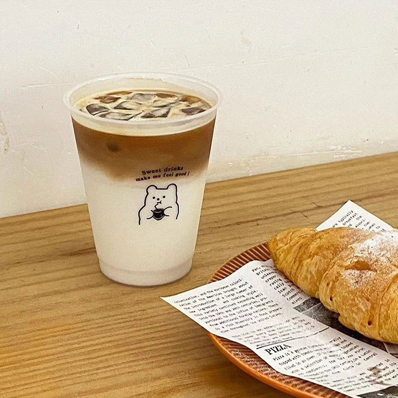 Kawaii Water Bottle For Coffee Juice Milk Tea Cute Plastic Cold Cups With Straw Lid Po close-up view
